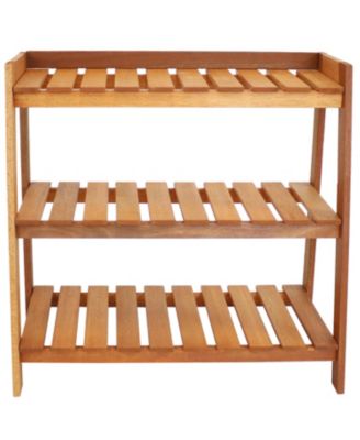 Outdoor Meranti Wood with Teak Oil Finish 3-Tiered Decorative Succulent Flower Plant Shelf Stand - 35" - Brown