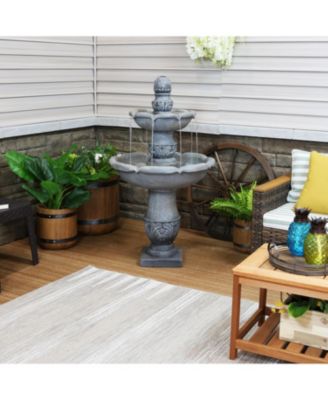 50-Inch 2-Tier French Garden Outdoor Water Fountain - Glass Fiber Reinforced Concrete Construction - Dusty Gray