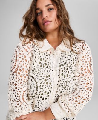 Plus Size Cotton Crocheted Blouse