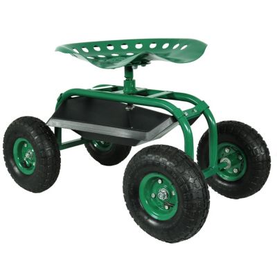 Rolling Garden Cart Scooter with Wheels and Tool Tray - 360-Degree Swivel Seat - Green