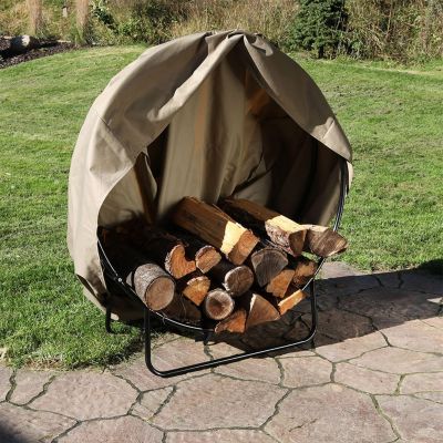 Outdoor Heavy-Duty Steel Firewood Log Hoop Storage Rack with Weather-Resistant PVC Log Hoop Cover