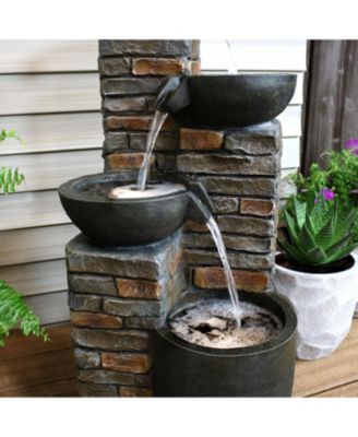 Staggered Bowls 34-Inch Outdoor Water Fountain - LED Lights -Electric Submersible Pump with Adjustable Flow