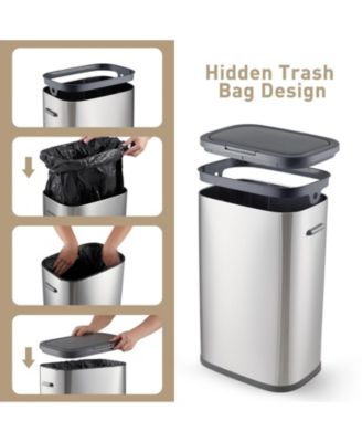 Trash Can, 55 L/14.5 Gallon Trash Can with Pop-Up Lid, Stainless Steel Kitchen Garbage Can