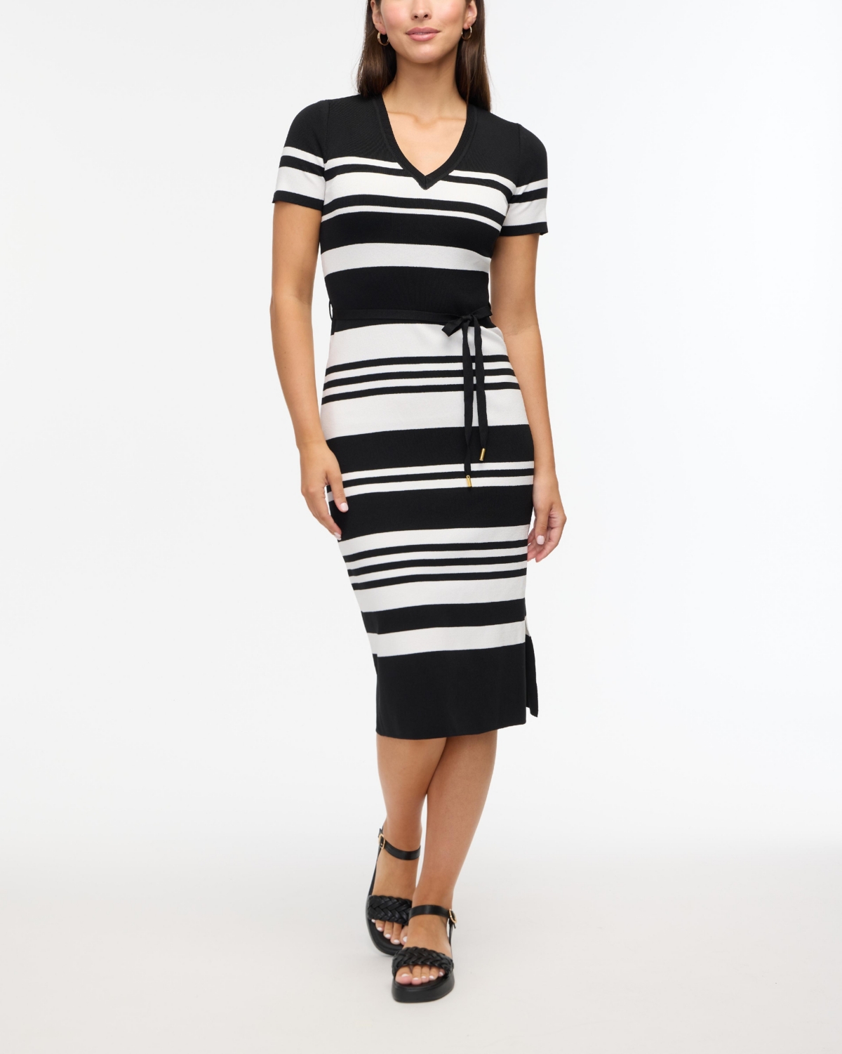 Women s Striped Knit Dress - Black/marshmallow stripe