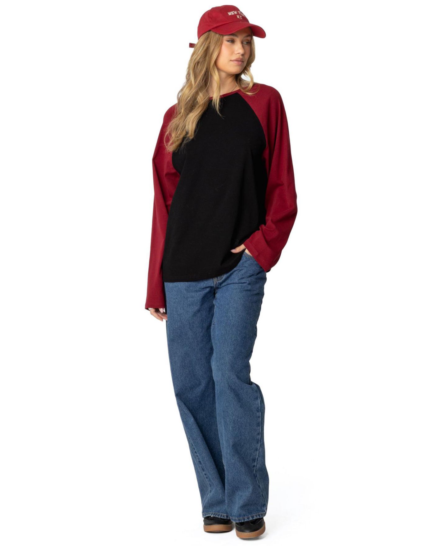 Женская футболка Edikted Oversized Raglan Long Sleeve T, цвет: Чёрный — фото 3