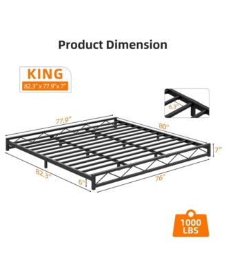 King Size Bed Frame, Metal Low Platform Bed Frame, with Wavy Pattern, Metal Slat Support
