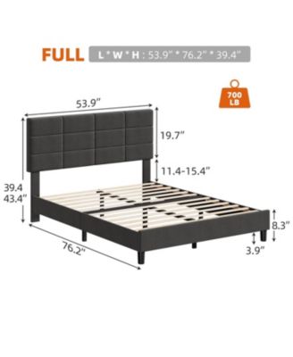 Full Size Bed Frame with Adjustable Headboard, Linen Upholstered Twin Platform Bed Frame