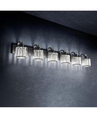 Black Crystal Bathroom Vanity Light Modern round shade, mirror glass design for over-mirror or shower lighting.