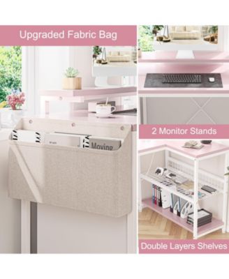 L Shaped Computer Desk with Power Outlets & LED Light, 49.6" Reversible Corner Computer Desk