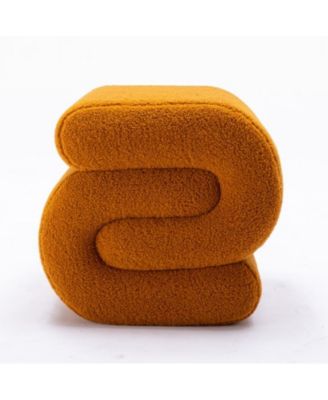 Modern S-Shape Makeup Stool, Teddy Fabric Upholstered Footstool, Comfy Ottoman for Bedroom, Living Room, and Dressing Table