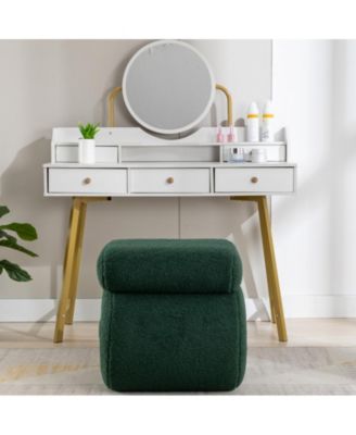 Modern S-Shape Makeup Stool, Teddy Fabric Upholstered Footstool, Comfy Ottoman for Bedroom, Living Room, and Dressing Table