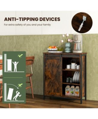 32 Inch Farmhouse Sideboard Buffet Cabinet with Sliding Barn Door and Adjustable Shelves