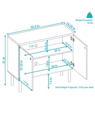 Indoor Mid-Century Modern 2-Door Accent Buffet Cabinet with Shelves