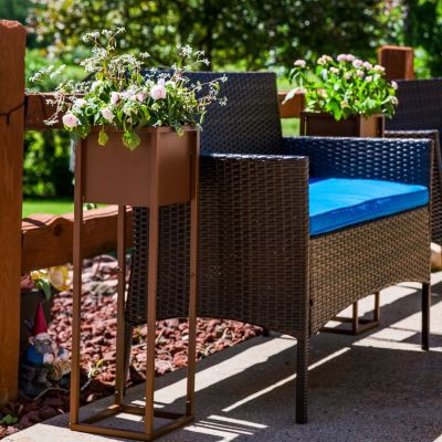 Modern Simplicity 8.25" Square Cold-Rolled Steel Outdoor Elevated Planter - Set of 2