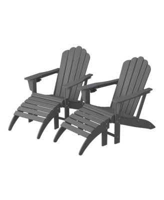 4-Piece Outdoor Patio HDPE Adirondack Chairs With Ottomans and Cup Holder Set