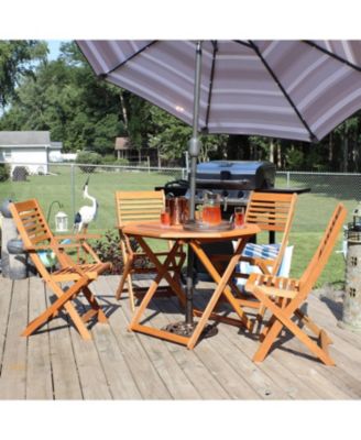 Outdoor Meranti Wood with Teak Oil Finish Folding Patio Dining Table and Chairs - Brown - 5pc