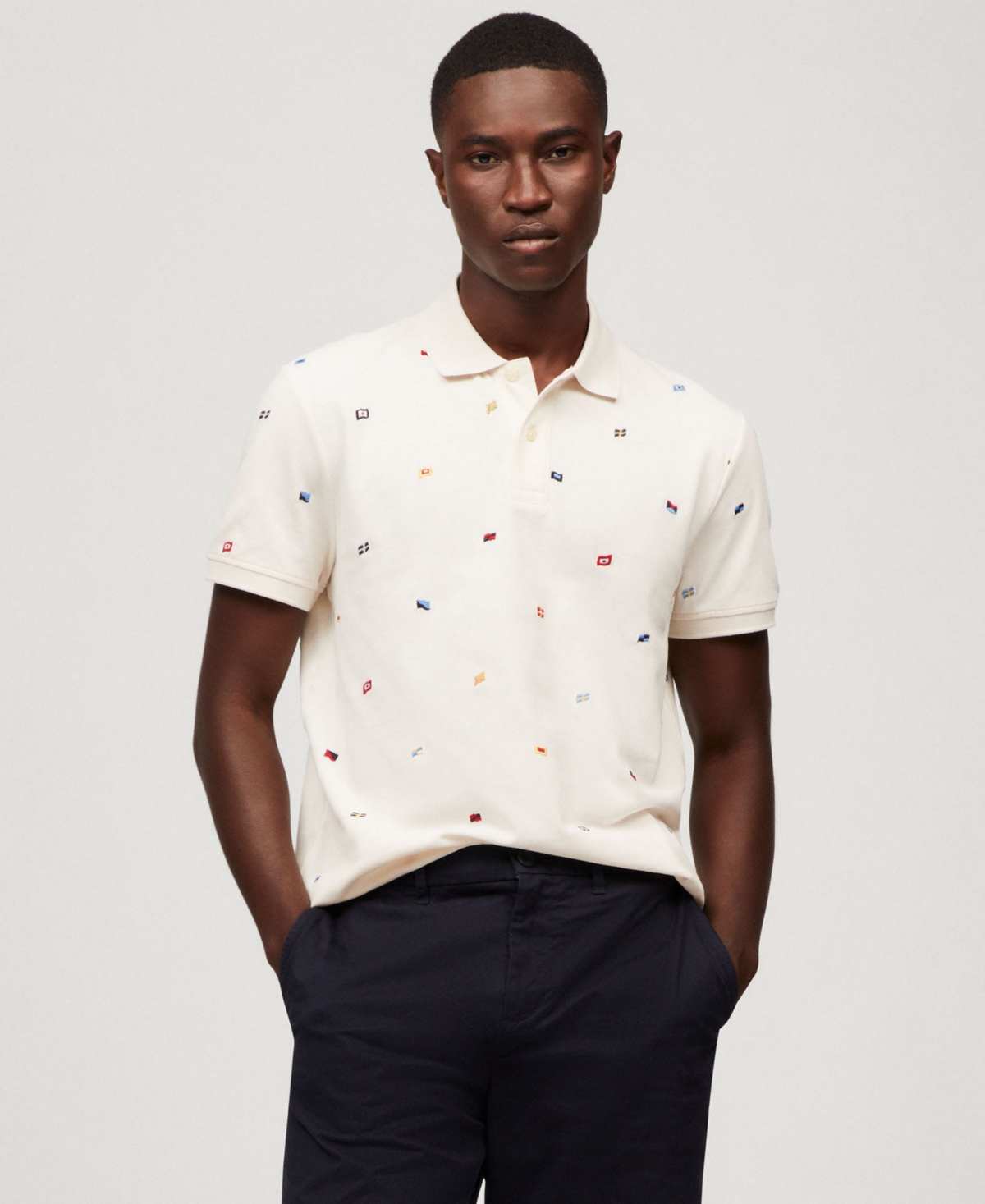 Tommy Hilfiger Men's Regular Fit Allover Flag Polo Shirt In Ivory Petal