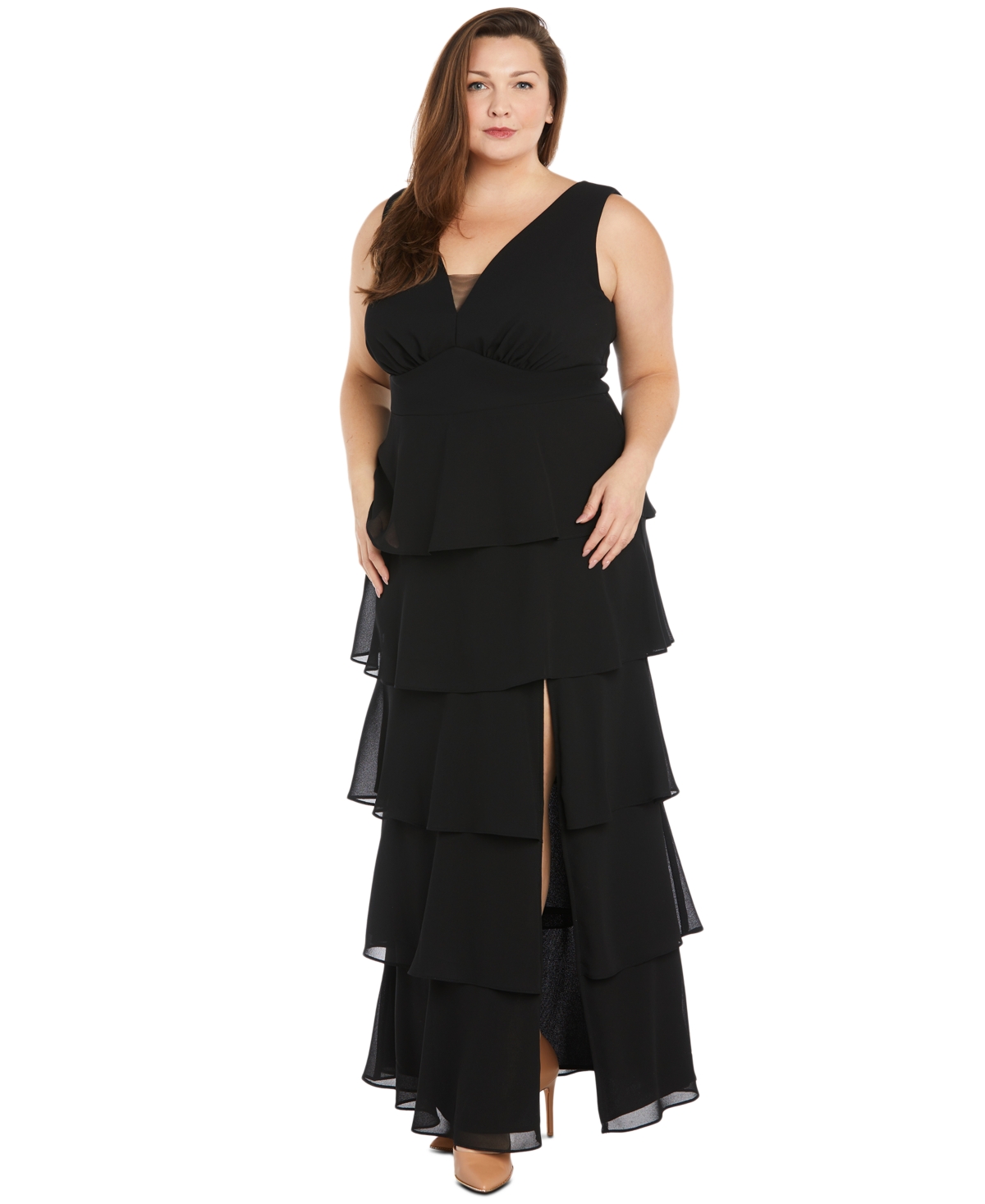 Plus Size Tiered High-Slit Sleeveless Dress - Black