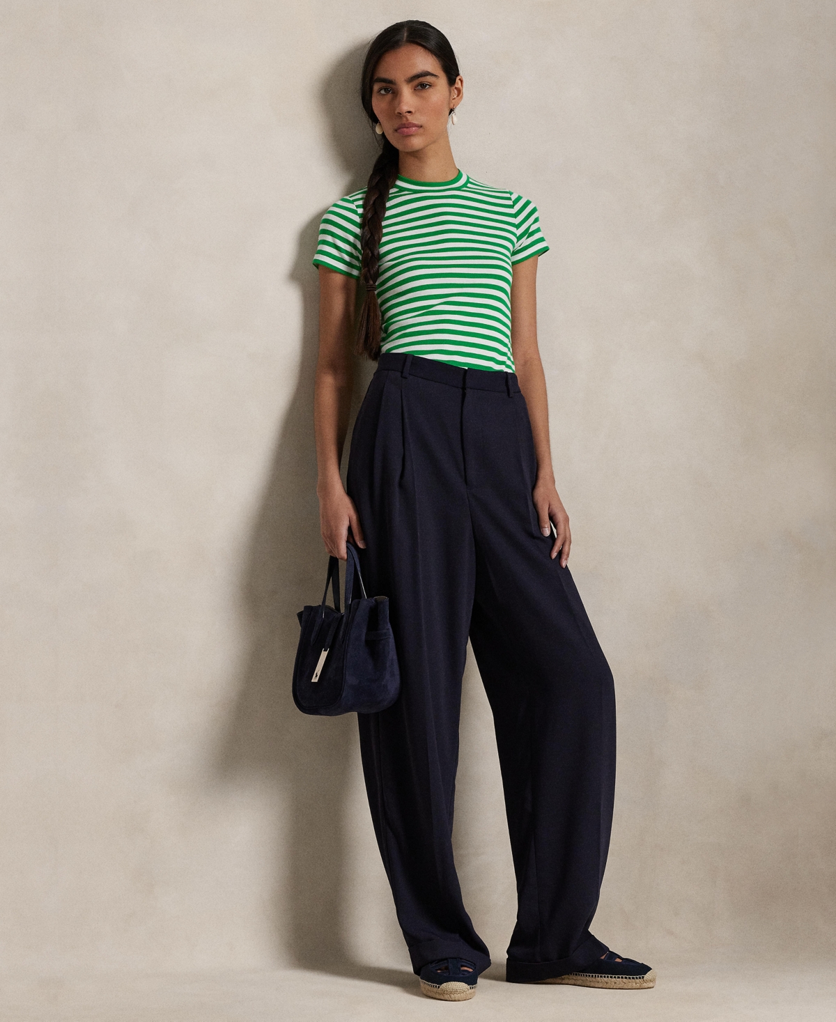 POLO RALPH LAUREN WOMEN'S STRIPED RIBBED COTTON CREWNECK TEE 