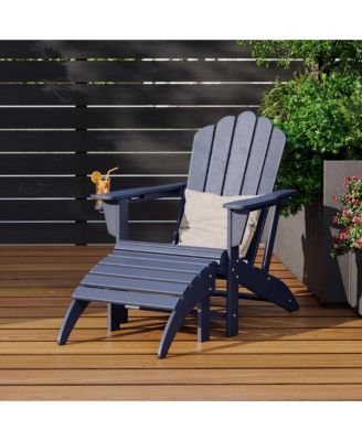 2-Piece Outdoor Patio HDPE Adirondack Chair With Ottoman and Cup Holder Set