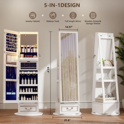 Full-Length Lockable Jewelry Armoire with Mirror Storage