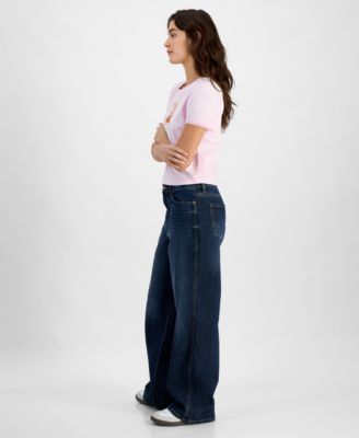 Juniors' High Rise Baggy Wide-Leg Curvy Jeans