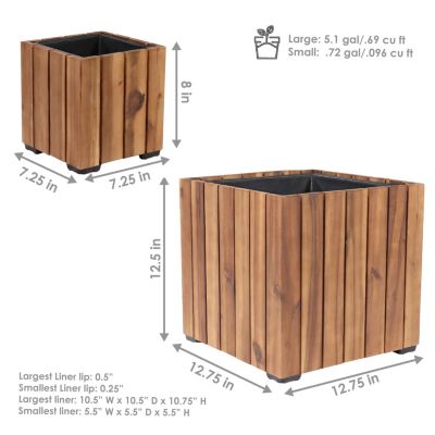 Indoor/Outdoor Square Acacia Wood Planter Box with Vertical Planks - 2pk
