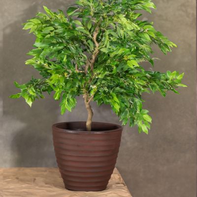 Indoor/Outdoor Round Ribbed Polyresin Planter Pot with Double Wall Design - Rust - 16"