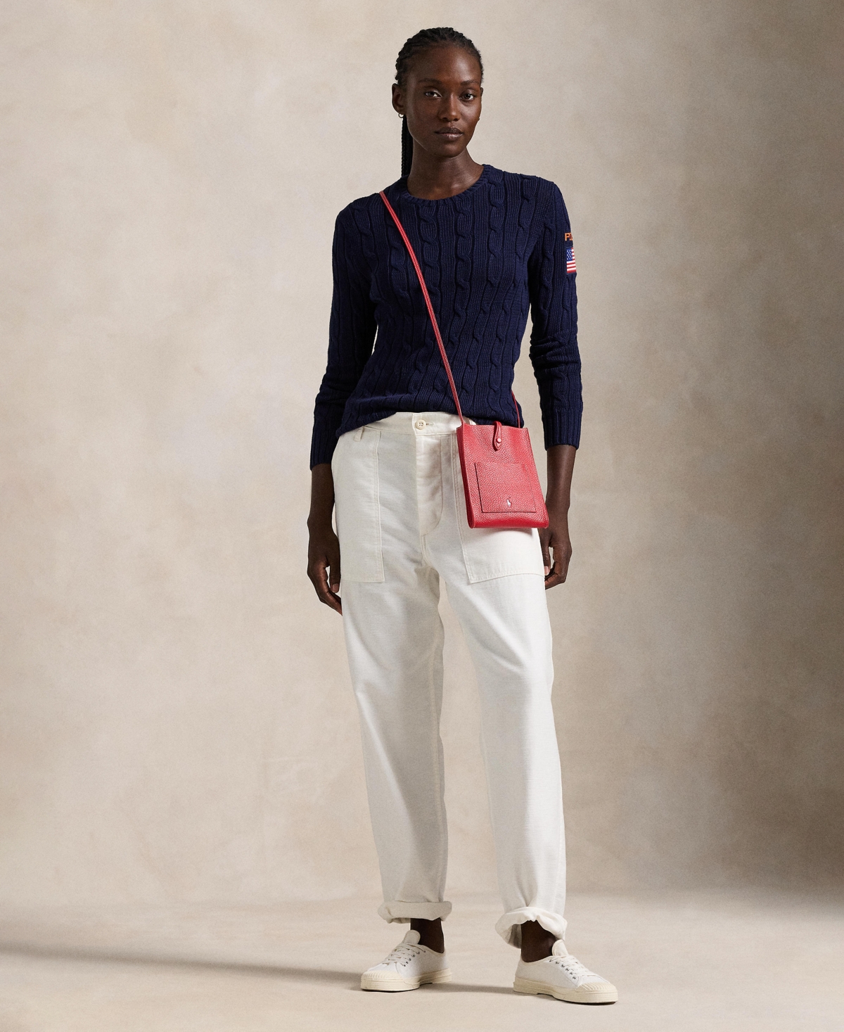 Polo Ralph Lauren Flag-patch Cable-knit Sweater In Hunter Navy
