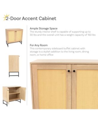 2-Door MDF Accent Cabinet with Built-In Shelf and Rattan Doors - 31.5" W x 15" D x 33" H