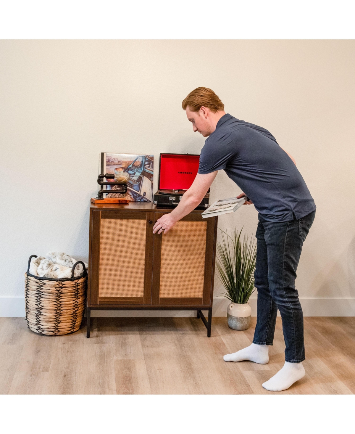 2-Door Mdf Accent Cabinet with Built-In Shelf and Rattan Doors - 31.5" W x 15" D 33" H