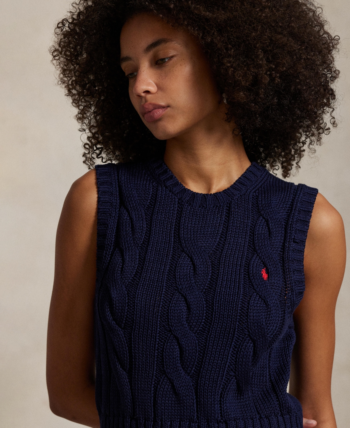 Polo Ralph Lauren Cable-knit Cotton Cropped Vest In Hunter Navy