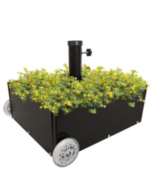 Rolling Outdoor Umbrella Base with Fillable Planter for Umbrellas with 2" Diameter Poles