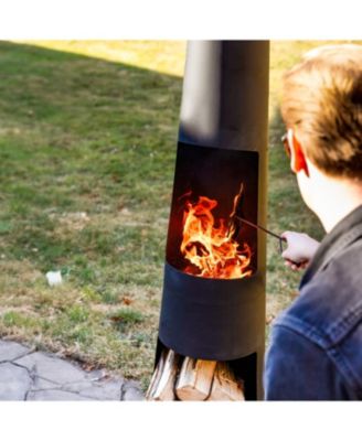 Steel Chiminea with Built-In Log Holder - Black - 59" H