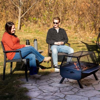 Steel Grilling Fire Pit with Mesh Spark Screen and Protective PVC Cover - Black - 36." W x 32.5" D x 23.75" H