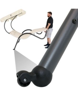 Outdoor Double Chaise Lounge with Canopy Shade and Headrest Pillows, Beige