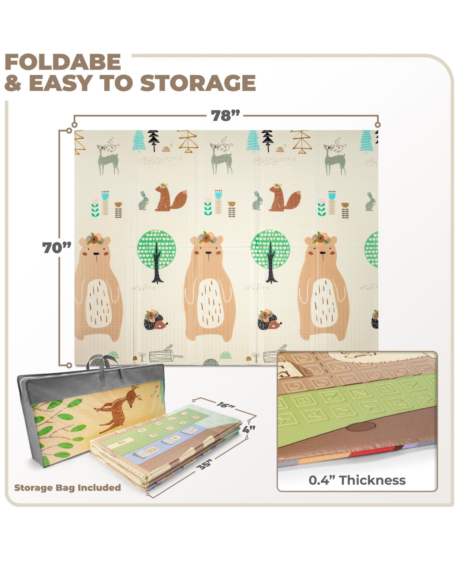 (78" x 70") Foldable Play Mats with Travel Bag - for Babies, Toddlers, and Kids Playtime & Tummy Time