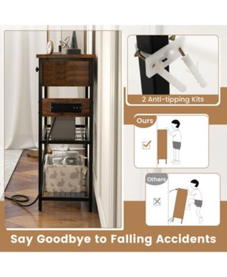 Narrow Console Table with 2 Drawers and 2 Metal Mesh Shelves