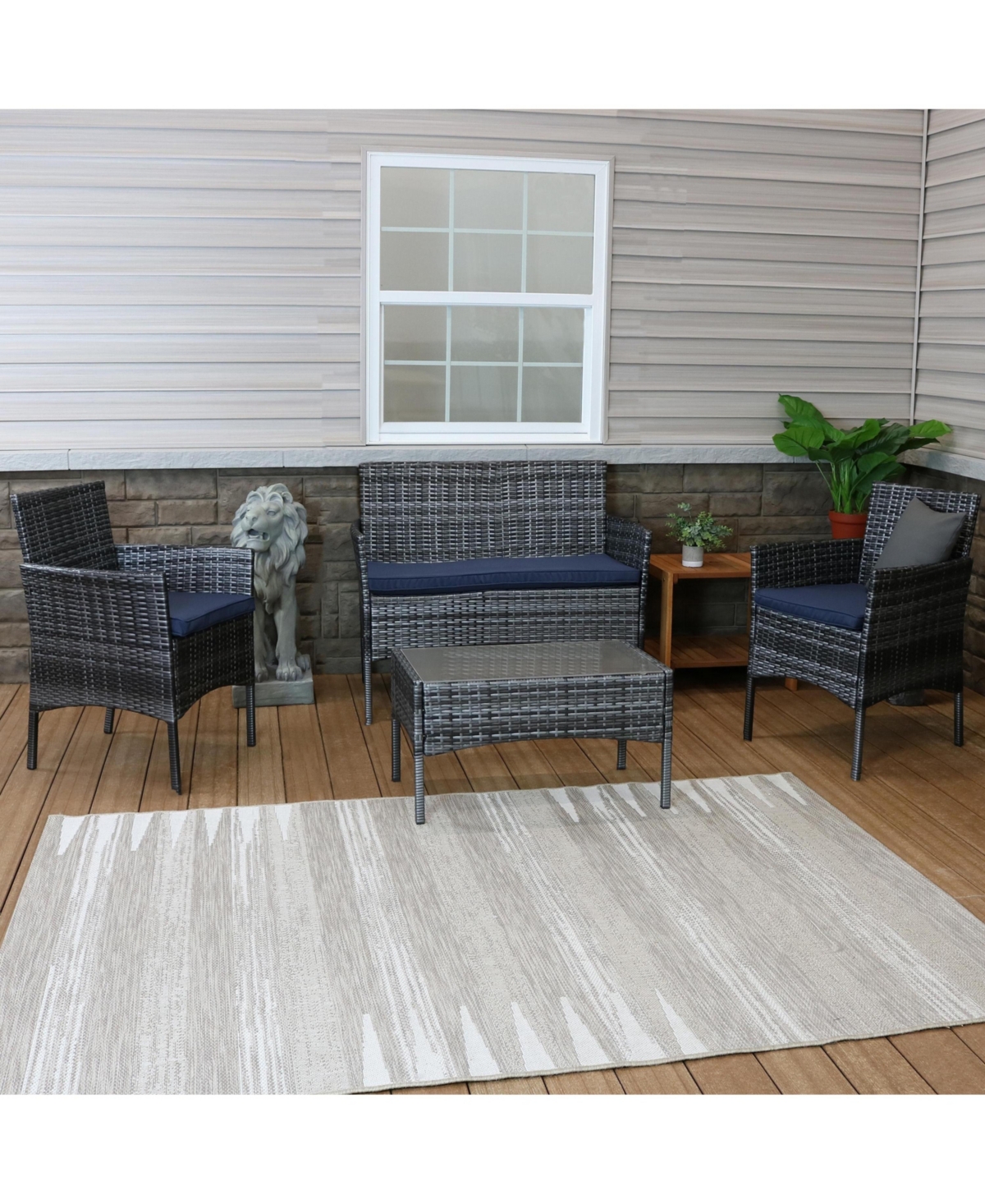 Outdoor Dunmore Patio Conversation Furniture Set with Loveseat, Chairs, and Table - Gray and Navy - 4pc
