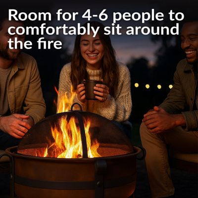Outdoor Camping or Backyard Large Round Cauldron Fire Pit Bowl with Log Poker and Spark Screen - 29"