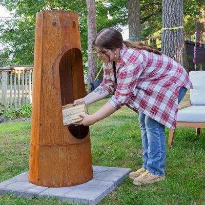 Outdoor Backyard Patio Steel Santa Fe Wood-Burning Fire Pit Chiminea with Wood Grate - 50" - Rustic Finish