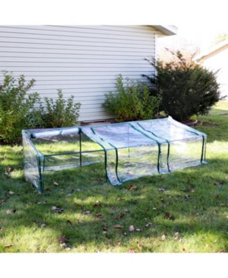 Outdoor Portable Slanted Top Plant Shelter Mini Cloche Greenhouse with Zipper Doors - Clear