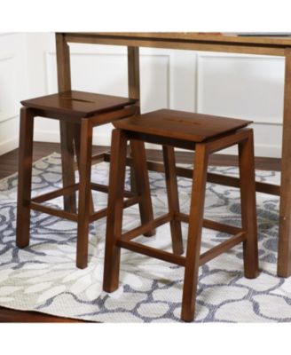 Set of 2 Indoor Wooden Backless Counter-Height Stools - Dark Walnut - 25"