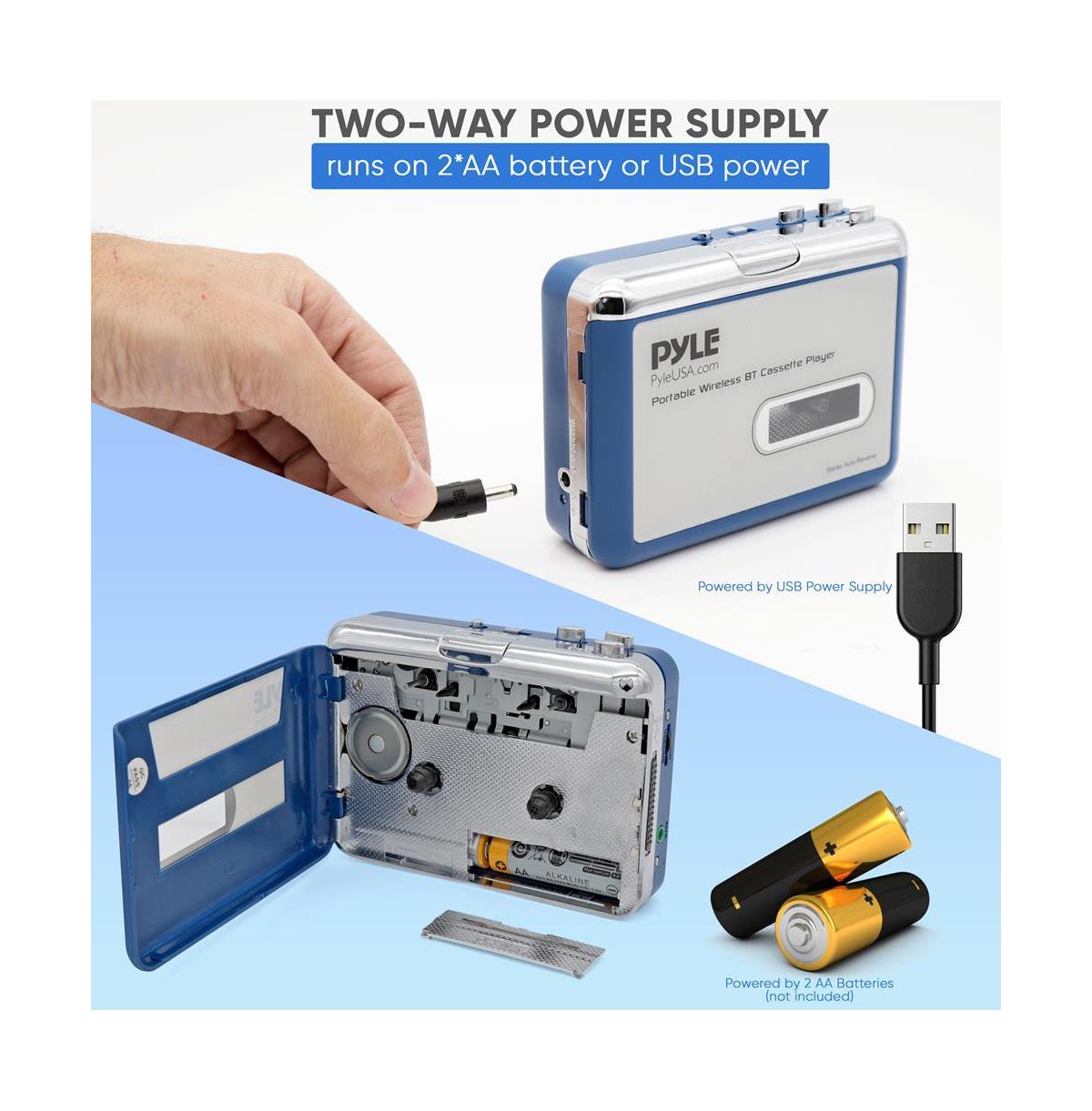 Pyle Portable Wireless Bluetooth Cassette Player with Auto-Reverse