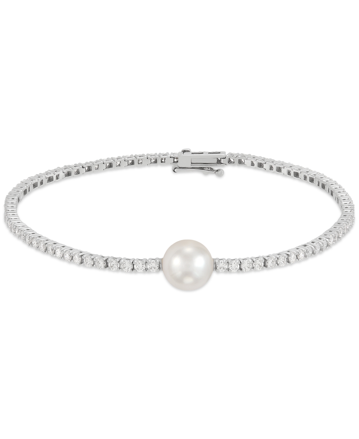 Cultured Freshwater Pearl (8mm)& Lab Grown Diamond (2 ct. t.w.) Tennis Bracelet in 14k White Gold - White