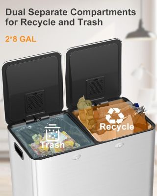 15 Gallon Triple Compartment Stainless Steel Kitchen Trash Can for Recycling