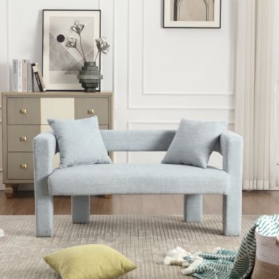 Modern Chenille Loveseat Bench, Upholstered 2-Seater Sofa with Pillows, Small Accent Couch for Bedroom or Living Room-The Pop Home