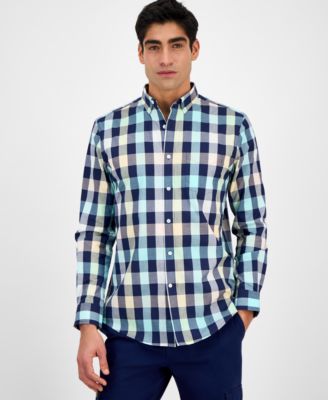 Club Room - Men's Brook Regular-Fit Stretch Plaid Button-Down Poplin Shirt