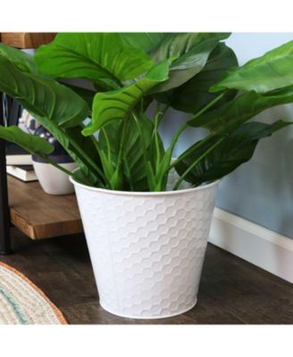 Indoor/Outdoor Organizational and Decorative Galvanized Steel Bucket or Planter with Imprinted Hexagon Pattern - 4pk