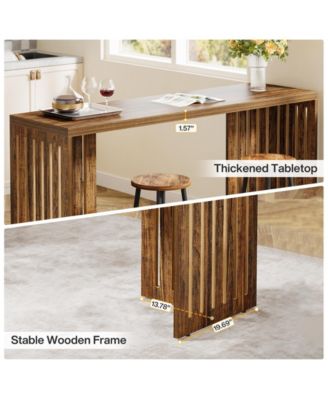 63" Industrial Bar Height Table with Louvered Base, Rectangular Counter Pub Table for Narrow Spaces